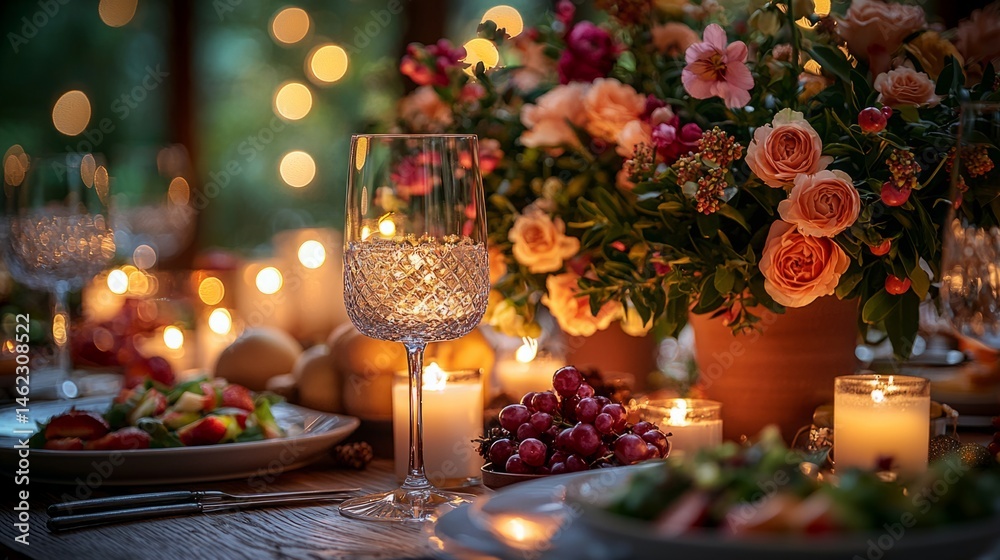 A festive spring table setting for a holiday meal, with spring flowers, candles, and light dishes like salads and fruit, creating a warm and inviting atmosphere for a celebration A festive spring table setting for a holiday meal, with spring flowers, candles, and light dishes like salads and fruit, creating a warm and inviting atmosphere for a celebration