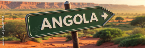 Obraz na płótnie on the pole there is a direction arrow with the inscription Angola against the background of a picturesque summer landscape w salonie