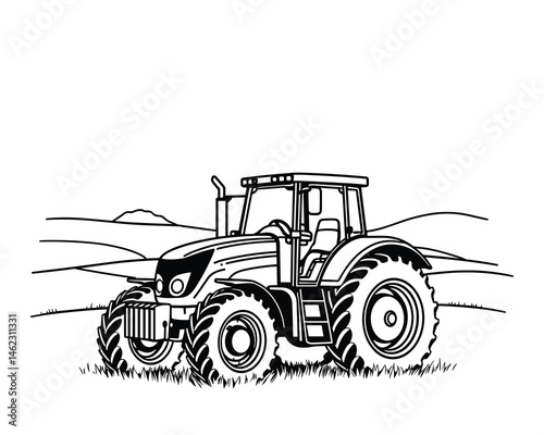 Tractor in a field ready for agricultural work scenery view