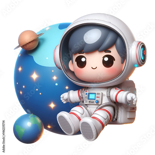 3D cute Astronaut floating in space isolated on white background