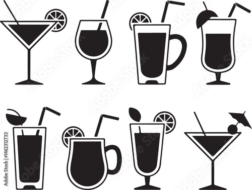 Refreshing Beverage Glass Silhouette

Coffee Cup with Steam Vector Design

Cocktail Glass with Umbrella Silhouette

Juice Bottle Minimal Line Art

Cheers Glasses Clinking Vector