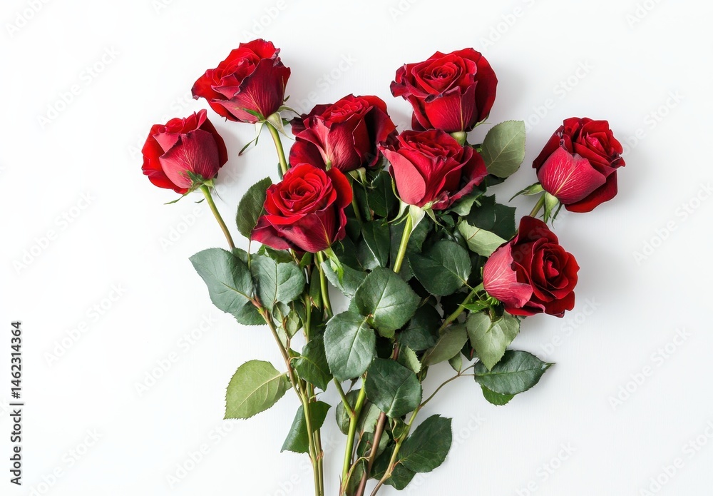 Obraz premium Vibrant Red Roses on White Background, Perfect for Celebrations, Romance, and Expressions of Love and Affection, Symbolizing Beauty and Passion