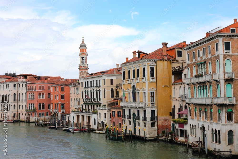 Historical palace in front of Grand Canal called CANAL GRANDE from the RIALTO Bridge in Venice Island in Italy