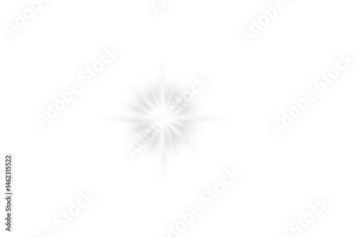 White sparkle light effect isolated on transparent background. Glowing silver white light with shining star, rays, and bling flare. PNG light sparkle, lens flare effect