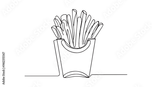 Continuous one single minimal line drawing french fries