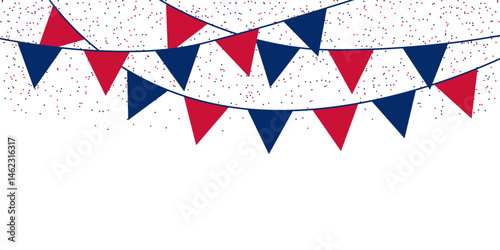 United States of America Independence Day bunting flag with USA flag colors. Fourth of July . Memorial day and Labor day concept. American flags hanging garland.