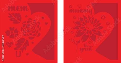 "Red Heart Designs with 'Mum' and 'Mummy the Special One' Messages, Floral Motif"