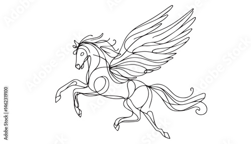 Continuous one single minimal line drawing Pegasus