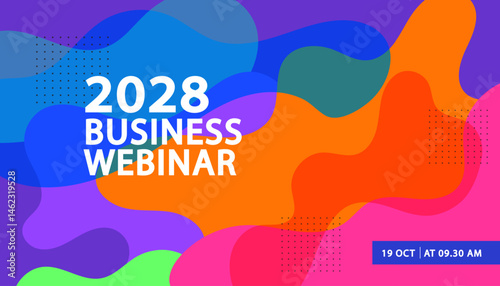 Abstract banner background for a business webinar or virtual summit. Dynamic fluid organic shapes and vibrant colors create an engaging design for a presentation or social media post. Vector template.