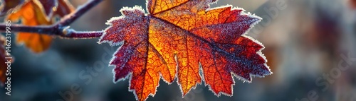 Obraz na płótnie Vibrant frost-covered leaf showcasing stunning autumn hues, isolated on white background. w salonie