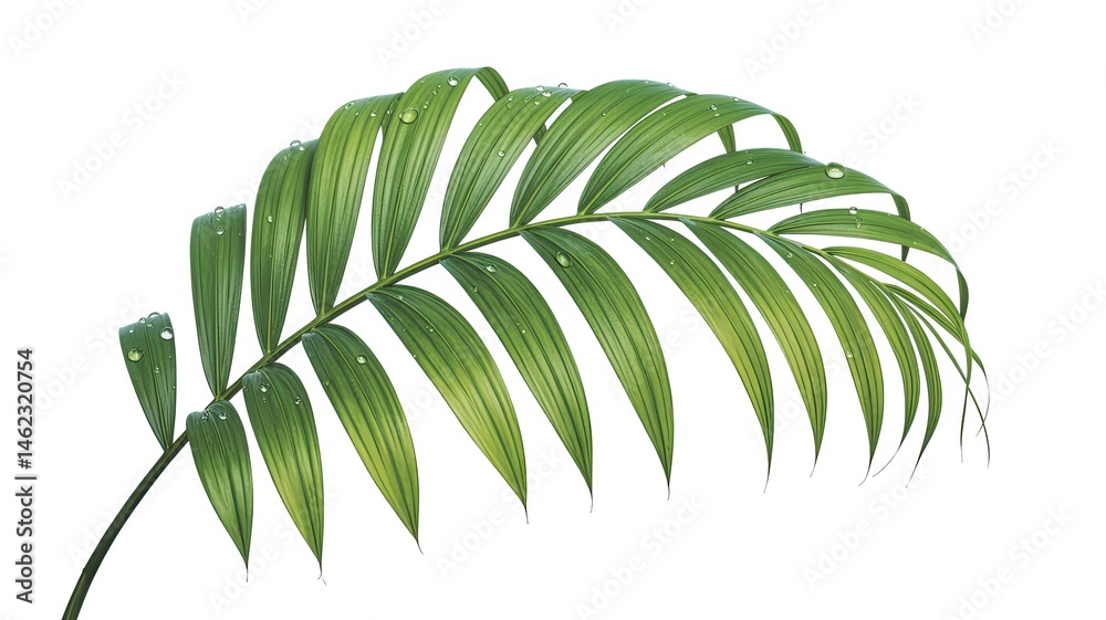 Obraz premium Tropical Palm Leaf Isolated on a White Background, Natural Green Texture