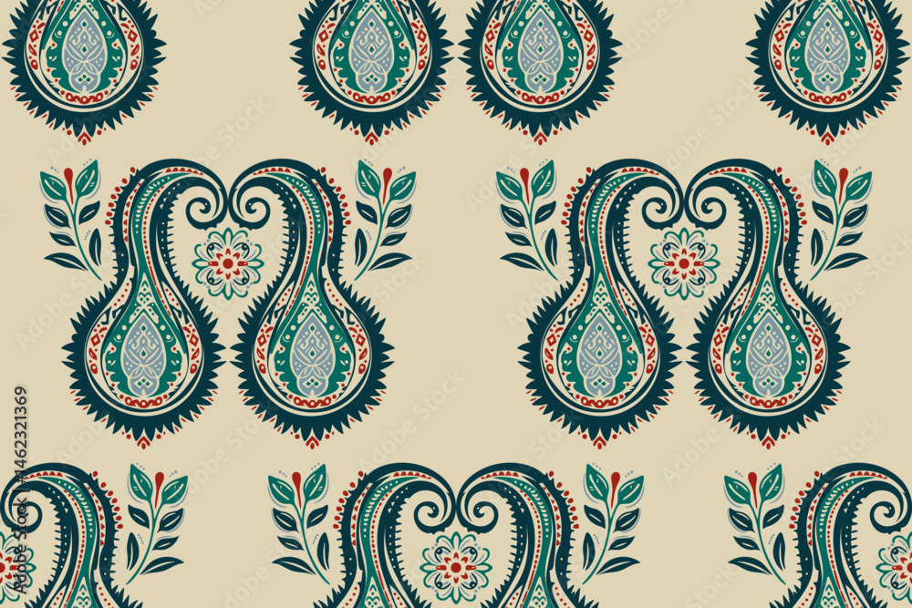 Vector damask seamless pattern background. Ikat floral embroidery.Ethnic oriental traditional.Aztec African boho paisley patterns. Design for texture, fabric, clothing, wrapping, decoration Vector damask seamless pattern background. Ikat floral embroidery.Ethnic oriental traditional.Aztec African boho paisley patterns. Design for texture, fabric, clothing, wrapping, decoration