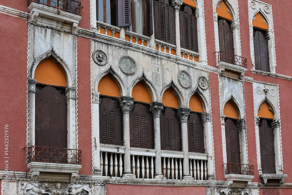 Ancient Palace with windows with coloumns in Venice Island in Italy
