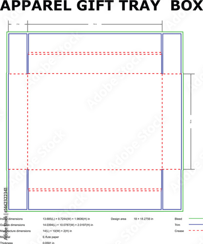 Apparel gift tray box dimensions and design specification for printing and packaging
