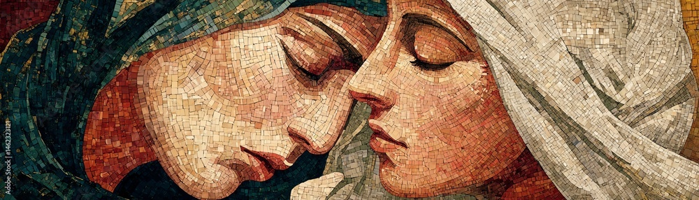 Artistic portrayal of two women with deep emotional connection, white isolate background
