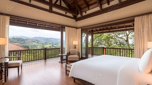 Wallpaper Mural Luxurious bedroom with panoramic mountain views, hardwood floors, and private balcony access Torontodigital.ca