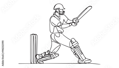 Continuous one single minimal line drawing Cricket Player