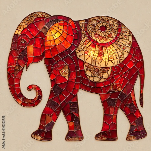 Obraz na płótnie Stained glass elephant design, intricate and colorful, isolated on background w salonie