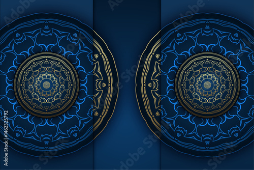 Meditative Mandala Pattern with Blue Gold Accents

