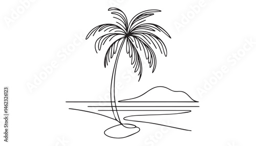 Continuous one single minimal line drawing palm tree