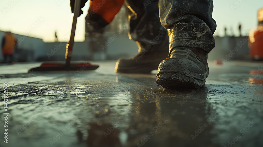 Obraz premium Construction Worker Smoothing Concrete Floor