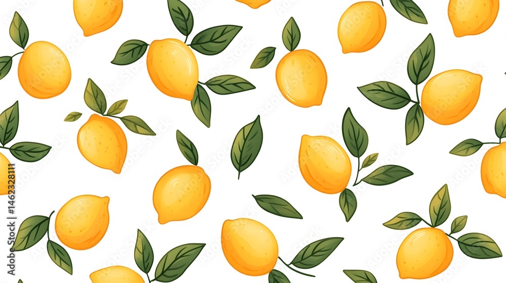 Obraz premium Vibrant lemon and leaf pattern on white background