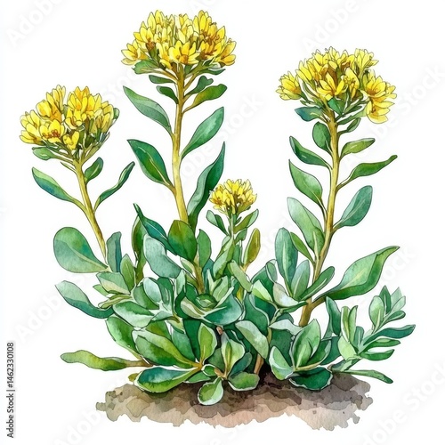 Vibrant watercolor artwork showcasing the unique flowers of golden root.