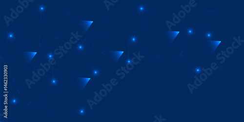 Abstract digital communication points. Technological blue and dark background. Network connection structure. Color plexus effect.