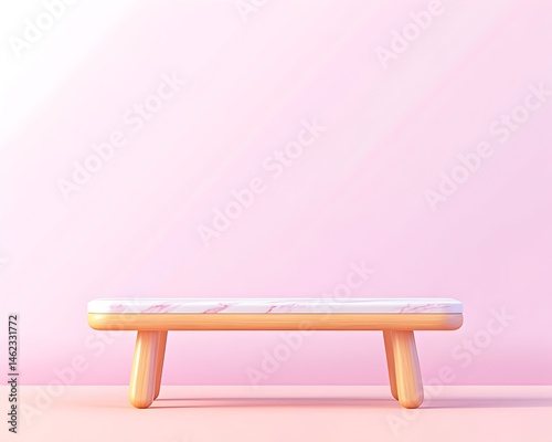 Obraz na płótnie A minimalist pink marble-topped bench on pale pink background w salonie