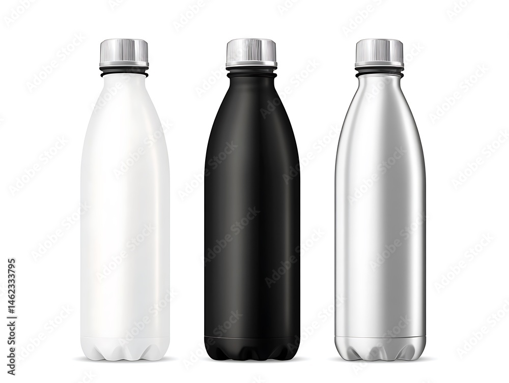 光沢の三色ボトル: 清潔感とスタイリッシュさ (Kōtaku no san-shoku botoru: Seiketsu-kan to sutairisshisa) Translation: Three Glossy Bottles: Cleanliness and Style 光沢の三色ボトル: 清潔感とスタイリッシュさ (Kōtaku no san-shoku botoru: Seiketsu-kan to sutairisshisa) Translation: Three Glossy Bottles: Cleanliness and Style