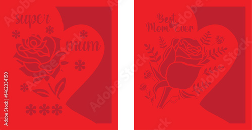 "Red Floral Heart Design with 'Super Mum' and 'Best Mum Ever' Messages, Mother's Day Greeting"