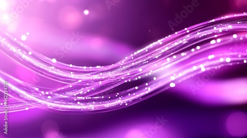 Glowing purple waves with sparkling particles on a blurred background