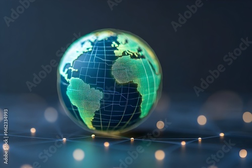 Illuminated globe on a network, representing global connectivity