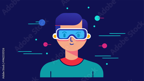 Smart Glasses for Enhanced Vision A person wearing smart glasses that highlight important information from their surroundings like signs or obstacles while an AI interface provides