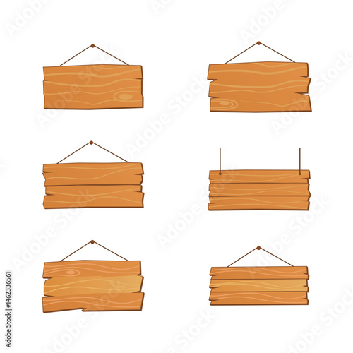 Assorted Hanging Wooden Signboard Vector Set