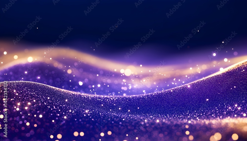 Obraz premium Shimmering purple and gold waves with sparkling particles, creating a luxurious and ethereal digital art piece
