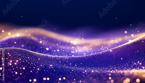 Shimmering purple and gold waves with sparkling particles, creating a luxurious and ethereal digital art piece