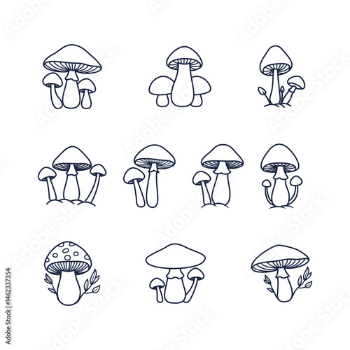 Simple Doodle Mushroom Vector Icon Set