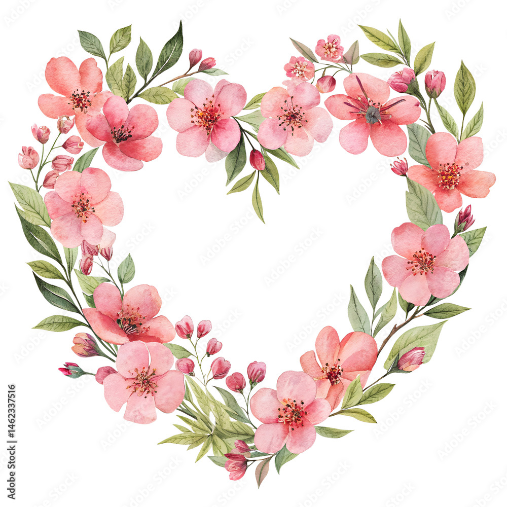 Fototapeta premium Watercolor Coquette Floral Heart illustration flowers wreath isolated on transparent background