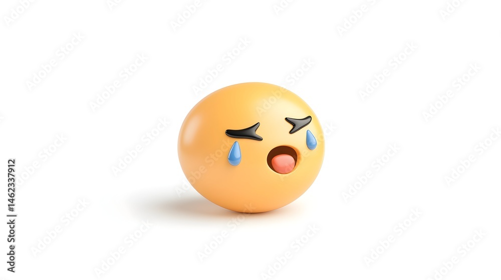 A 3D rendering of a sad, crying emoticon