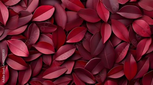 A dense collection of deep red, ovate leaves, creating a rich, textured background