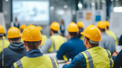 Attentive workers in safety training session in industrial setting