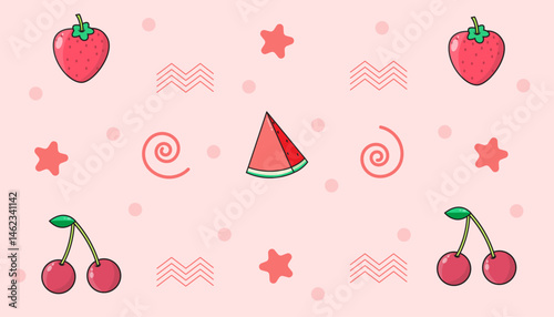 cute background of watermelon, cherries and strawberries