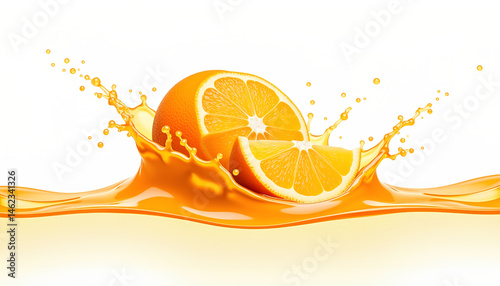 Refreshing Orange Juice Splash Isolated on White Background 