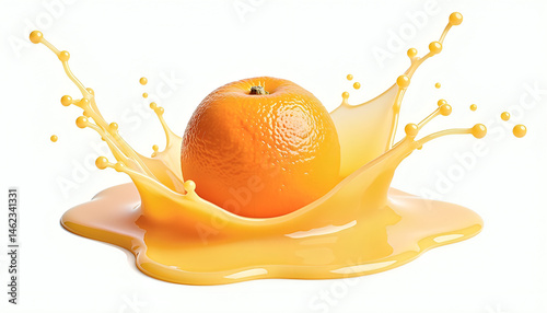 Refreshing Orange Juice Splash Isolated on White Background 