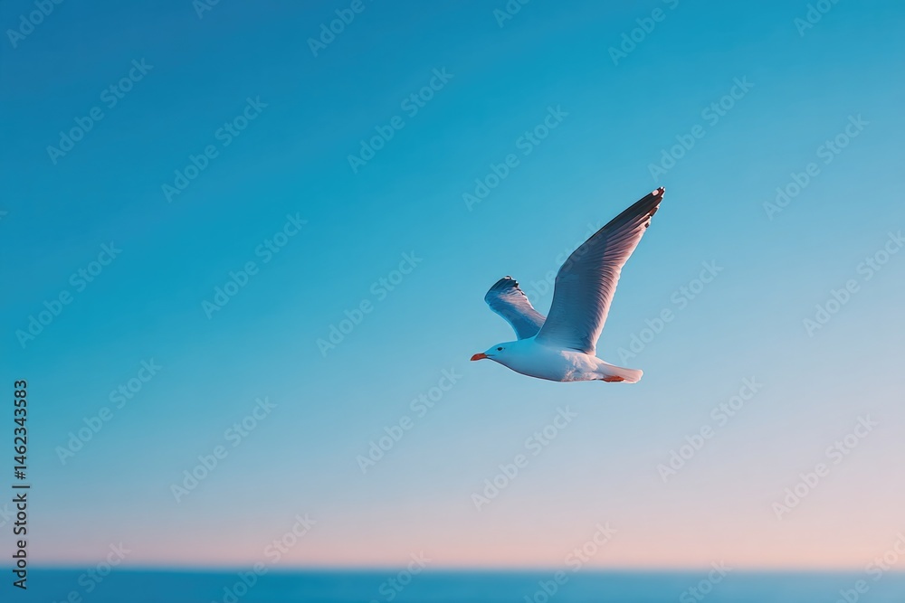 Fototapeta premium solitary bird soars high against clear sky minimalistic composition with abundant blue copy space