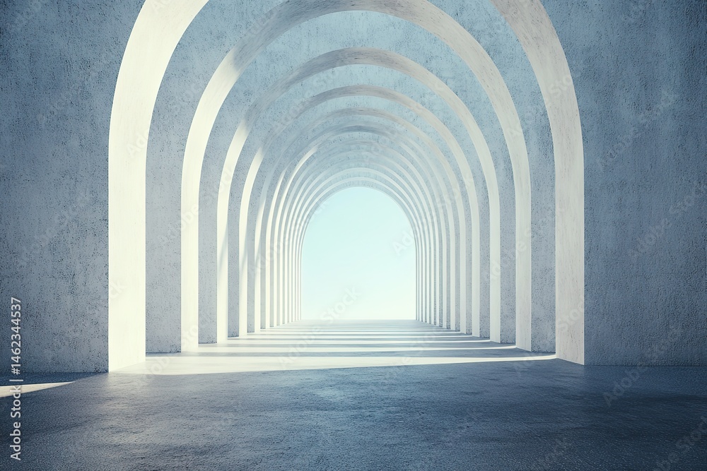 Fototapeta premium Abstract Architectural Corridor With Light Gray Arches