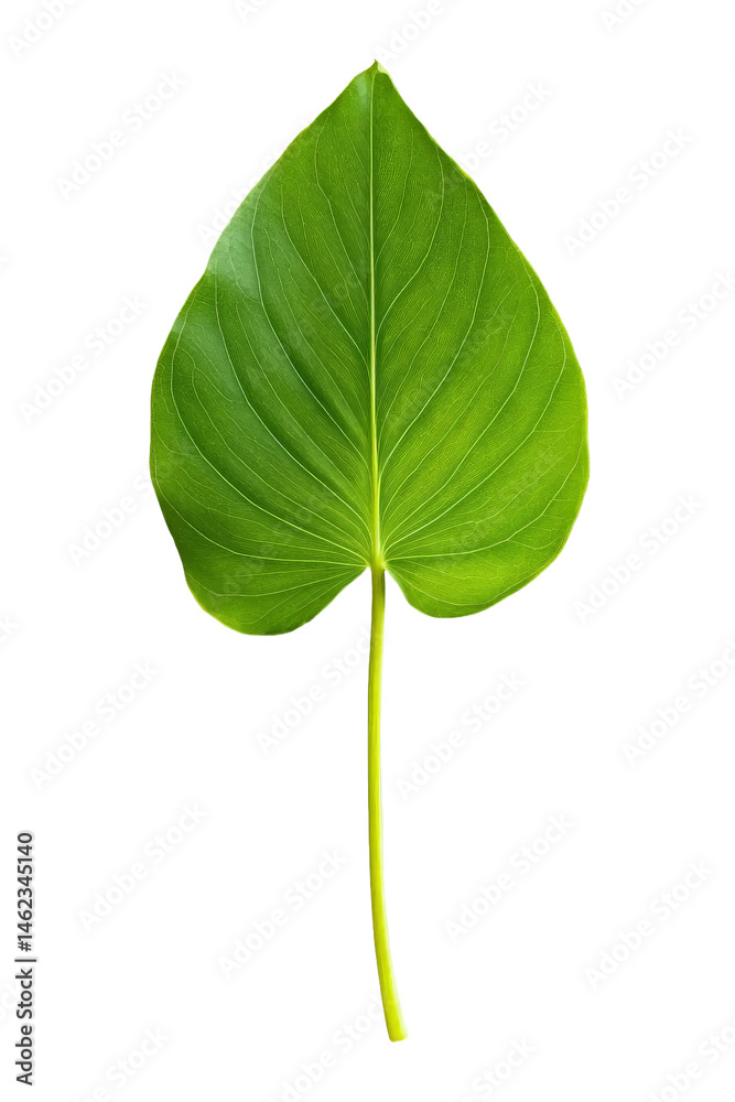 Obraz premium A vibrant green leaf showcasing its intricate veins and smooth texture, set against a clean background, ideal for nature-themed projects and botanical studies