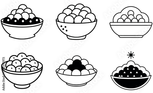 Simple Line Art Illustration of Various Bowls of Tapioca Balls