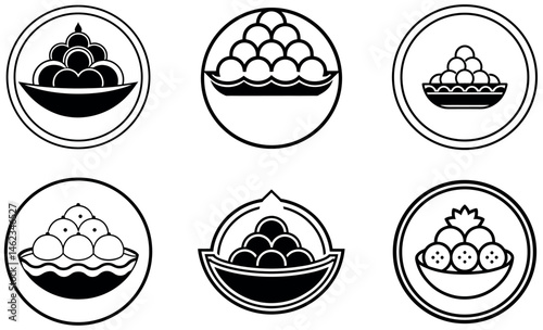 Simple Line Art Illustration of Various Bowls of Tapioca Balls